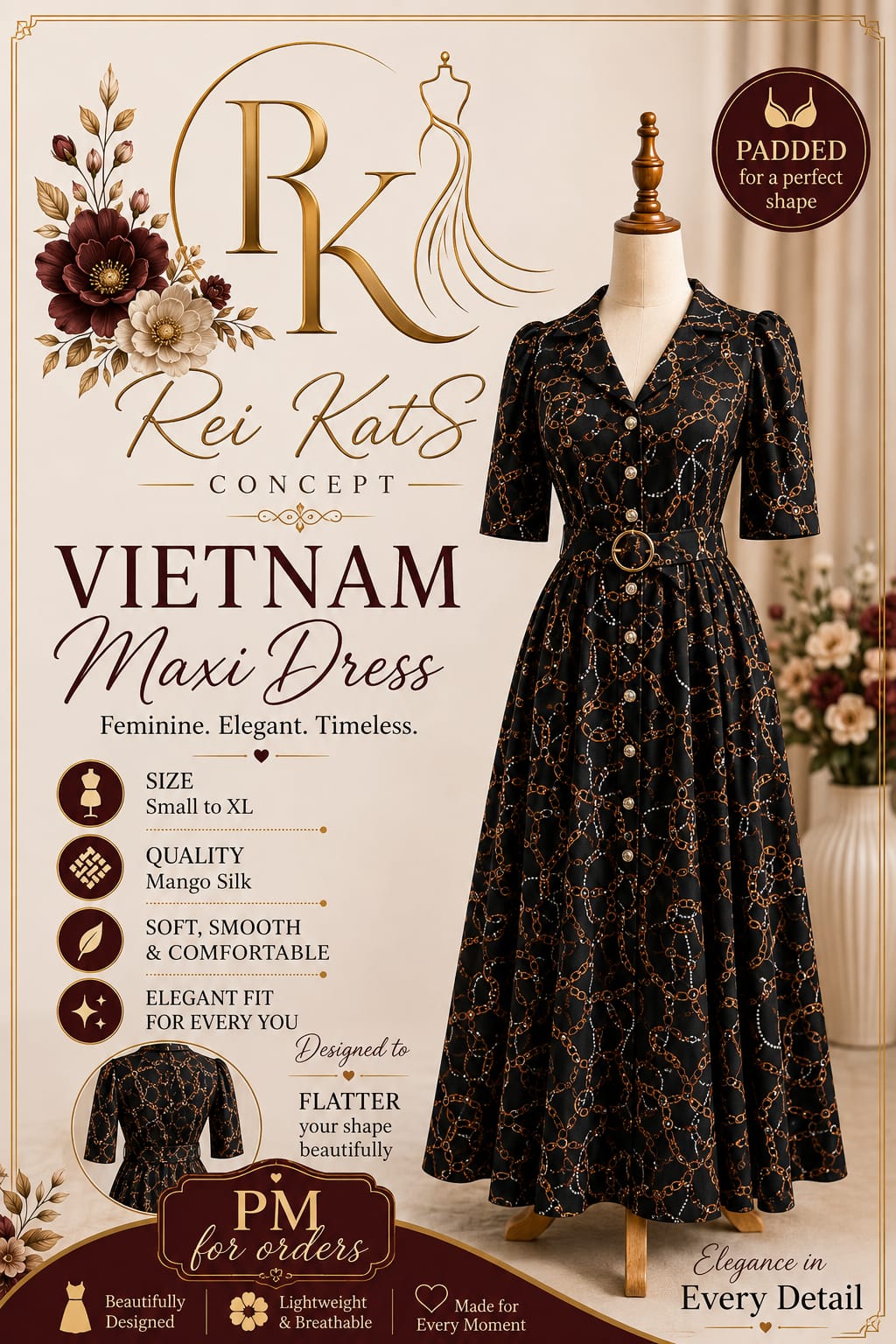 Black and gold maxi dress catalogue plate
